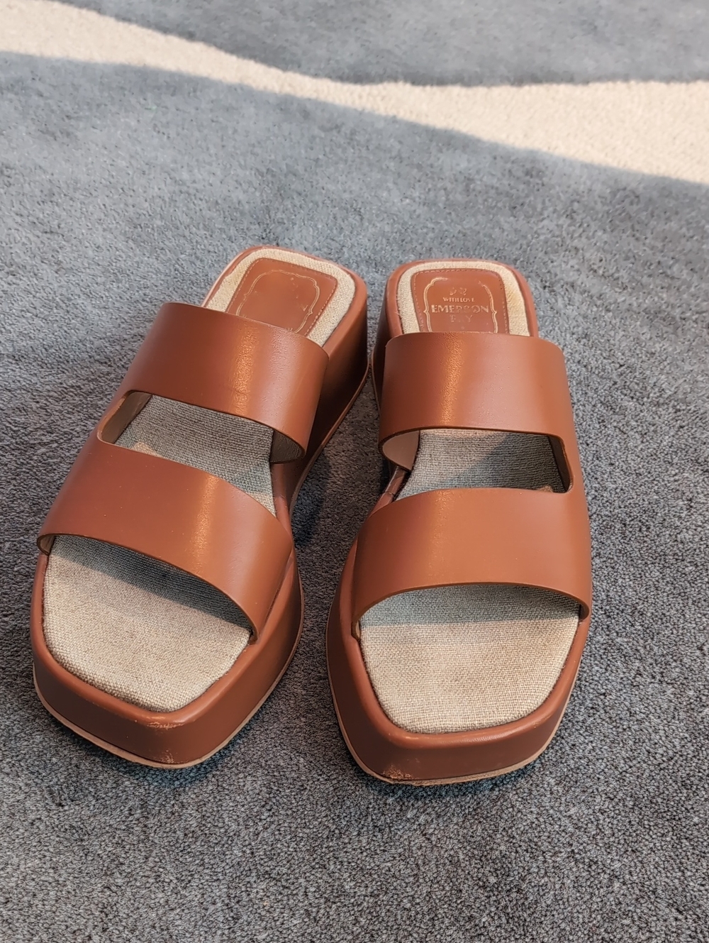 Emerson Fry Brown Leather Double-Band Slide Sandals